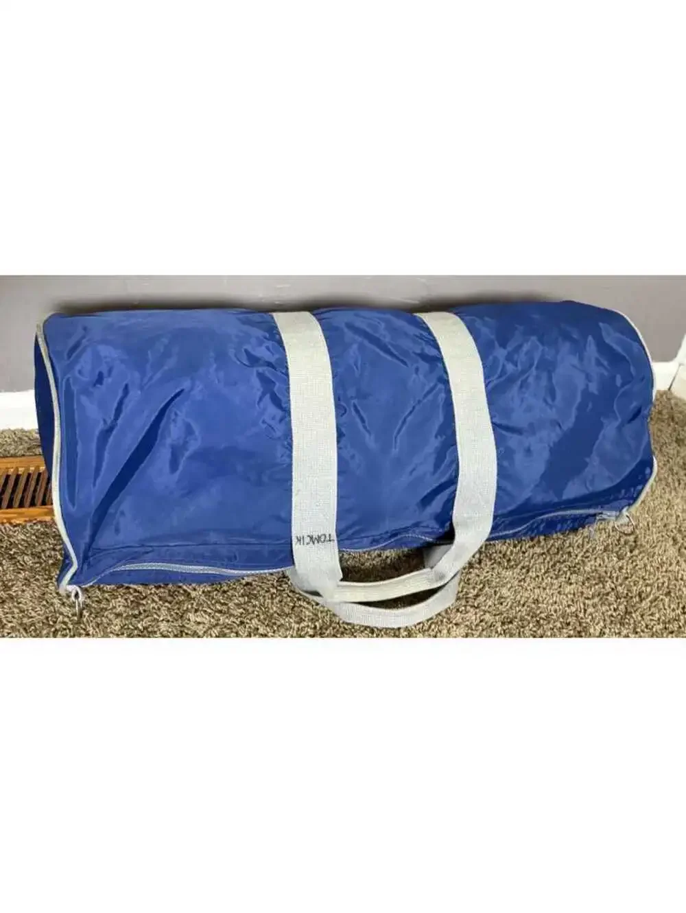 1980's Extra Large Duffle Bag from Lands' End Blue + Gray Nylon Canvas